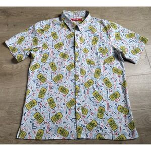 EUC Mens Shinesty short sleeve button up samual adams beer print pocket size L